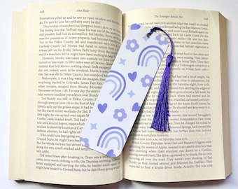 Cute Purple Rainbow Bookmark - Colourful Laminated 300gsm Card with Cotton Tassel