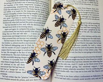 Cute Bee Bookmark - Bee and Honeycomb Bookmark  - Handmade 300gsm Card, Cotton Tassel - Perfect for Book Lovers
