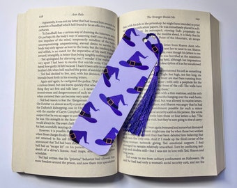 Witch's Hat Bookmark - Halloween Bookmarks - Pumpkin, Ghost, Cauldron, Bats- Laminated 300gsm Card with Cotton Tassel