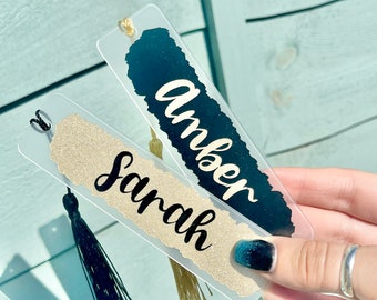 Name Acrylic Bookmark with Cotton Tassel - Customisable Colours - 3x11cm