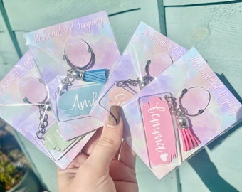Name Acrylic Keyring with Cotton Tassel - Customisable Pastel Colours - 3x7cm