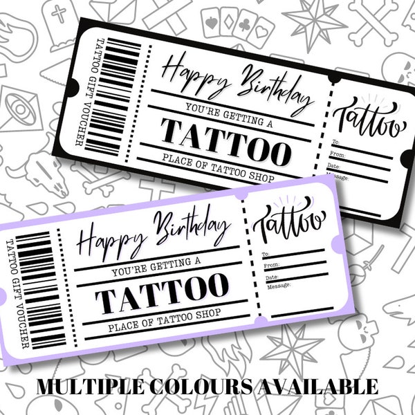 Tattoo Gift Card, Personalised Gift Voucher, Physical or Printable Voucher with Envelope, Birthday Voucher, Christmas Gift Card, Anniversary