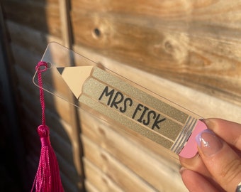 Teacher Acrylic Bookmark with Tassel - Custom Teacher Gift - Personalsied Teacher Bookmark