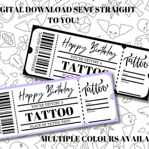 Tarjeta de regalo de tatuaje de descarga digital, vale de regalo personalizado, vale de regalo imprimible, vale de cumpleaños, tarjeta de regalo de Navidad, aniversario