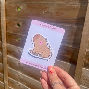 Happy Cappy Cute Capybara Sticker - Matte Vinyl 2.5x2.5 Inches ...