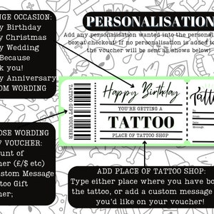 Tattoo Gift Card, Personalised Gift Voucher, Physical or Printable Voucher with Envelope, Birthday Voucher, Christmas Gift Card, Anniversary image 3