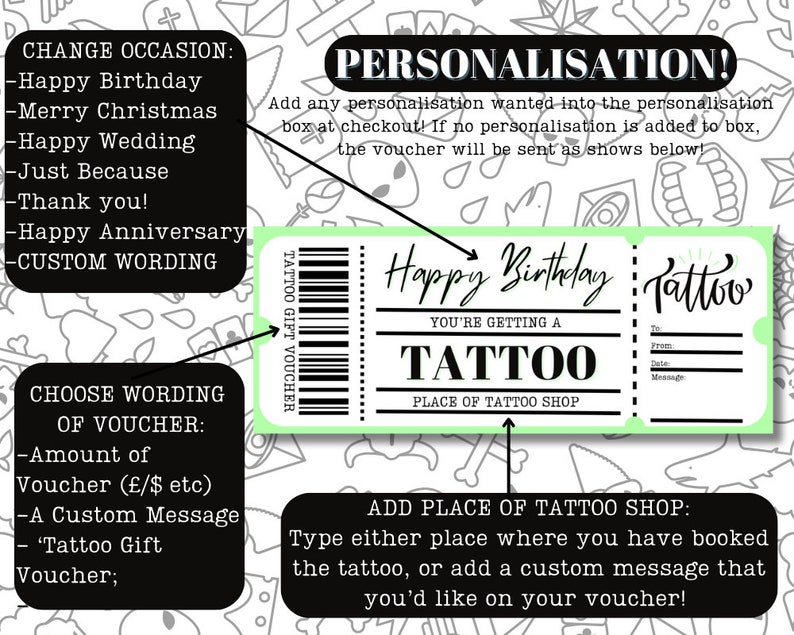 Tattoo Gift Card, Personalised Gift Voucher, Physical or Printable Voucher with Envelope, Birthday Voucher, Christmas Gift Card, Anniversary image 3