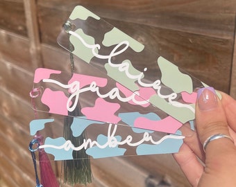 Cow Print Name Acrylic Bookmark with Cotton Tassel - Customisable Pastel Colours - 3x11cm