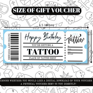 Tattoo Gift Card, Personalised Gift Voucher, Physical or Printable Voucher with Envelope, Birthday Voucher, Christmas Gift Card, Anniversary image 2