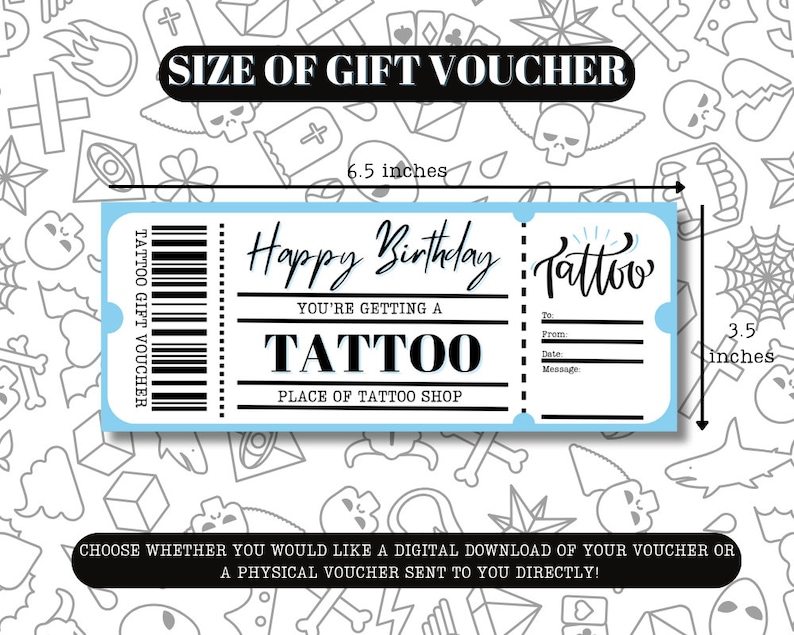 Tattoo Gift Card, Personalised Gift Voucher, Physical or Printable Voucher with Envelope, Birthday Voucher, Christmas Gift Card, Anniversary image 2