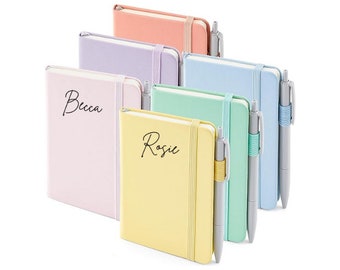 Personalised Pastel A5/ A6 Notebook - Custom Name - 6 Colours - Lined with Pen, Pen Loop & Elastic Closure