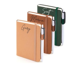 Personalised Neutral A6 Notebook - Custom Name - 4 Colours - Lined with Pen, Pen Loop & Elastic Closure