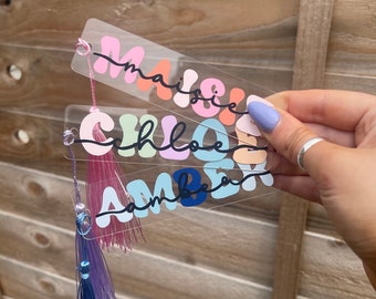 Name Acrylic Bookmark with Cotton Tassel - Customisable Pastel Colours - 3x11cm