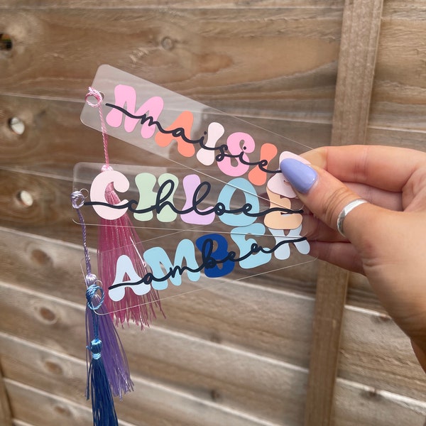 Marcapáginas de Acrílico con Nombre y Borla de Algodón - Colores Pastel Personalizables - 3x11cm