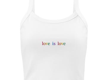 Love is love Rainbow Embroidered Cropped Tank Cute Pride Crop Top