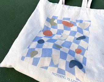 Nothing is Linear Climbing Tote - Checkered Reusable Bag, Sustainable Gift for Rock Climbers, Bouldering, Climbing Bag, Climbing Accessories