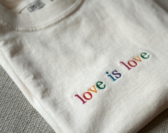 Embroidered Love is Love Rainbow Letters Cropped Boxy Tee Shirt Pride  Ally Crop Top