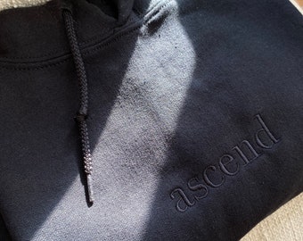Soft Ascend Embroidered Hoodie Sweatshirt Gift for Rock Climbers, hikers, surfers, skateboarders  Streetwear inspired aesthetic clothes