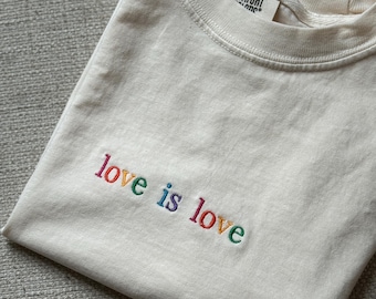 Embroidered Love is Love Rainbow Letters Cropped Boxy Tee Shirt Pride  Ally Crop Top