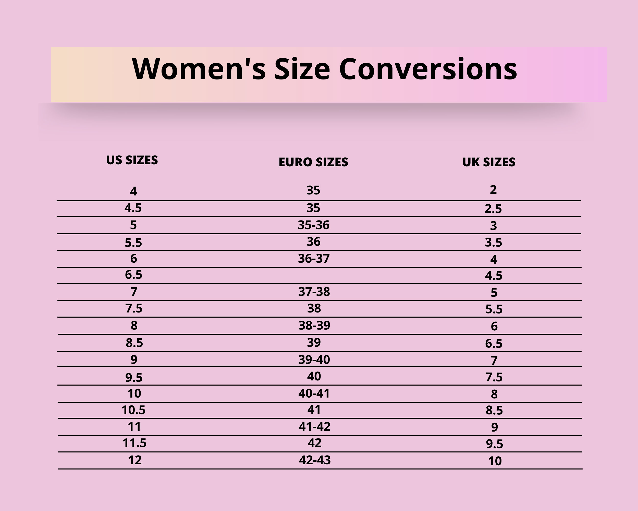Shoe Size Chart For Women Size Guide For Women Shoe Size Chart Etsy UK size-chart-revivefashion
