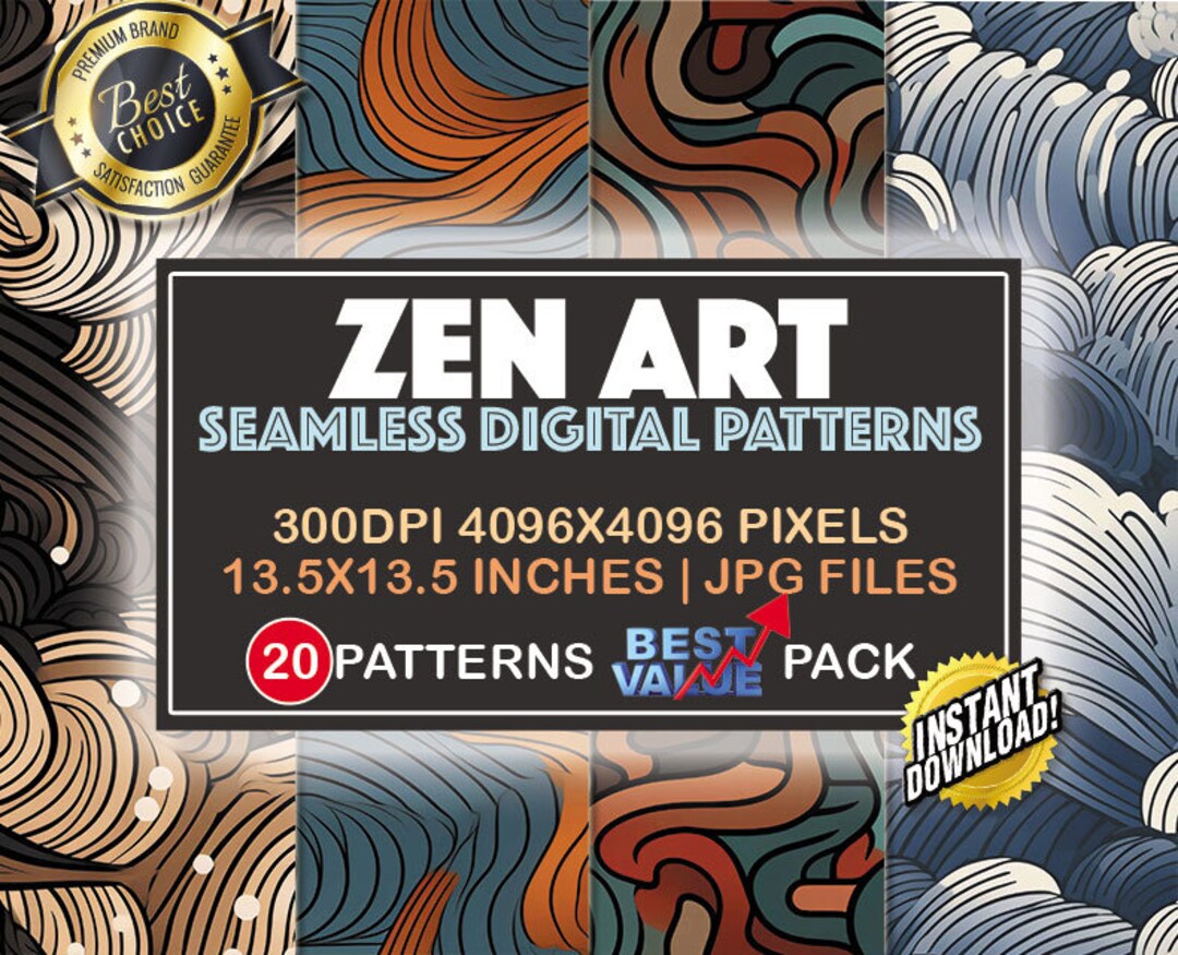 Seamless Pattern Oriental Zen Art Print Digital Paper 20 Pack Bundle ...