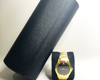 Rollo de viaje de caja de reloj de cuero marrón hecho a mano, almacenamiento de joyas para relojes, organizador de relojes de viaje, regalo para amantes de los relojes, a prueba de arañazos.