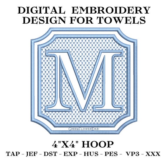 Embossed Complete Square Royal Monogram Embroidery Design for Towels and Plush Fabric 4x4 Hoop| Knock Down Machine Embroidery Monogram Font