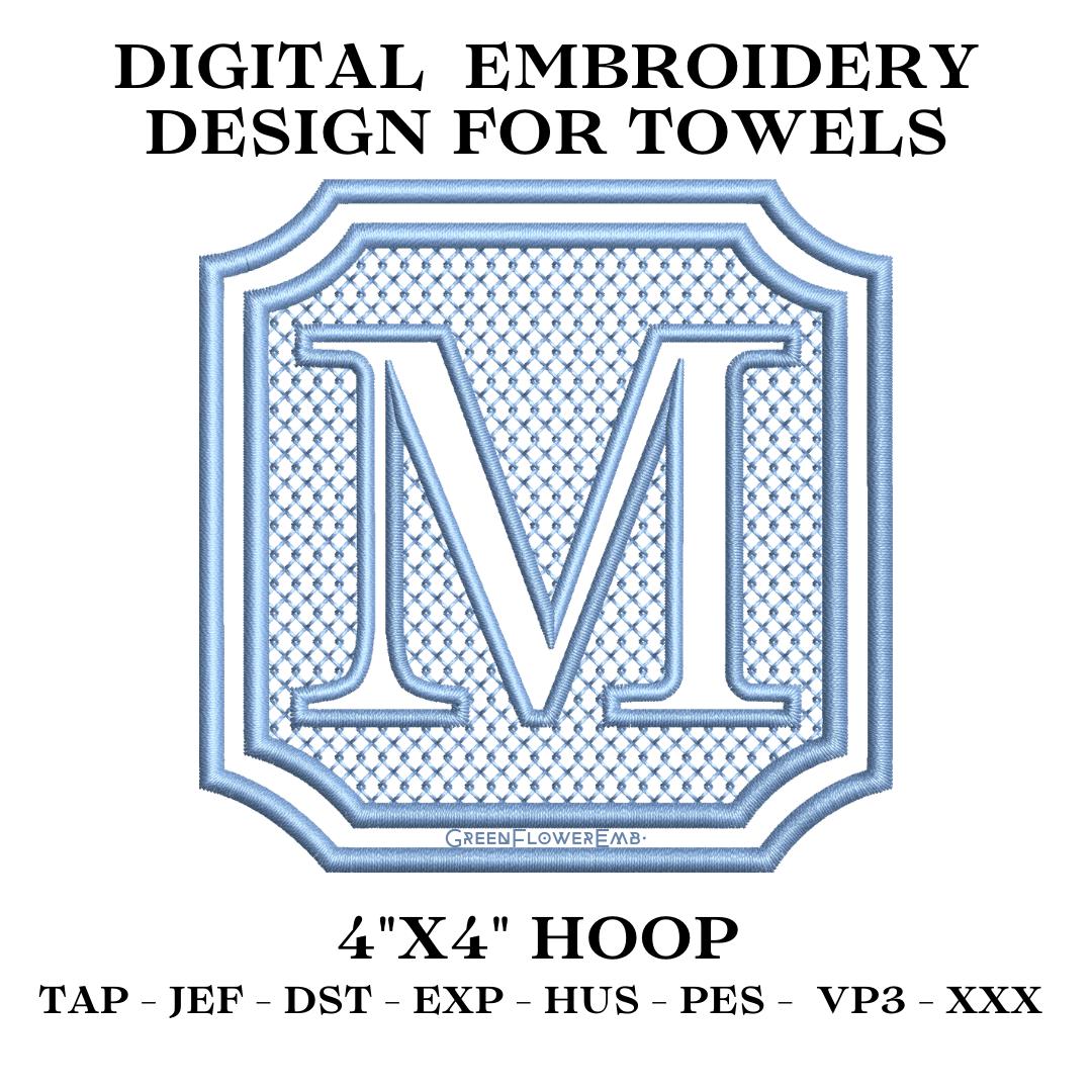 Embossed Complete Square Royal Monogram Embroidery Design for Towels and Plush Fabric 4x4 Hoop| Knock Down Machine Embroidery Monogram Font