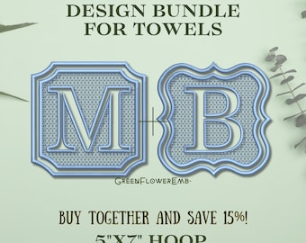Broderidesignpaket med präglade fyrkantiga och klöverliknande kungliga monogrammer för handdukar, plyschtyg (5x7-båge) / Maskinbroderi med knockdown-motiv PES