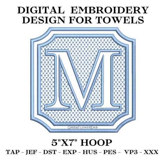 Embossed Complete Square Royal Monogram Embroidery Design for Towels and Plush Fabric 5x7 Hoop| Knock Down Machine Embroidery Monogram Font