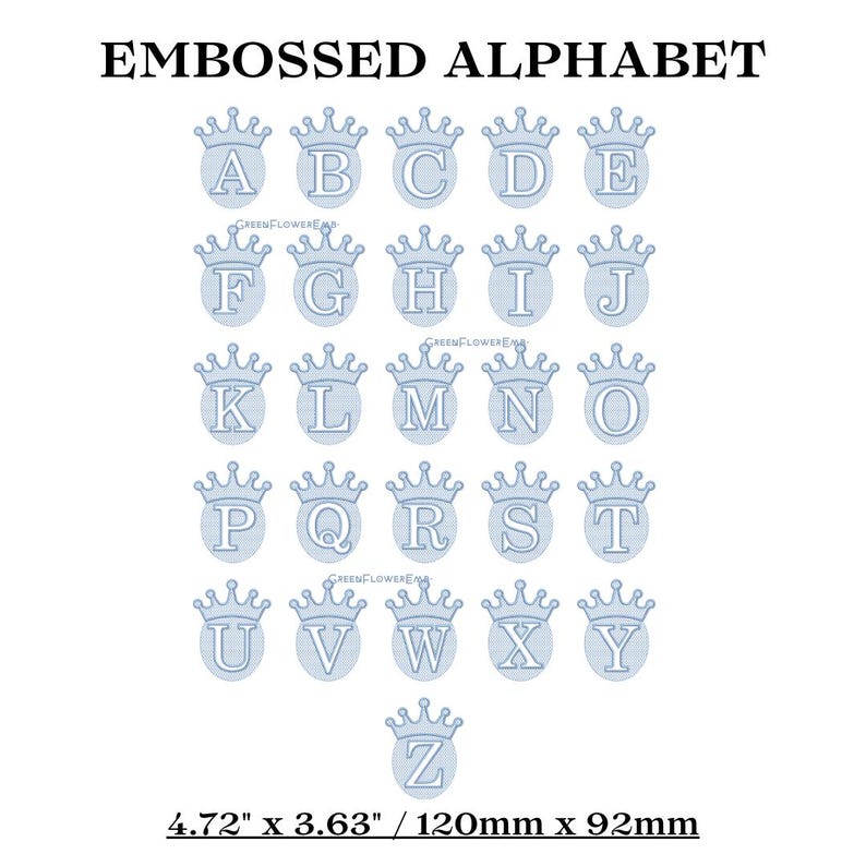 Crown Embossed Monogram Embroidery Design | Complete Alphabet for ...