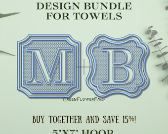 Broderidesignpaket med präglade fyrkantiga och klöverliknande kungliga monogrammer för handdukar, plyschtyg (5x7-båge) / Maskinbroderi med knockdown-motiv PES