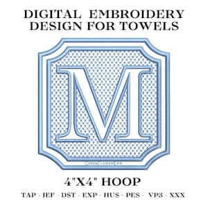 Embossed Complete Square Royal Monogram Embroidery Design for Towels and Plush Fabric 4x4 Hoop| Knock Down Machine Embroidery Monogram Font
