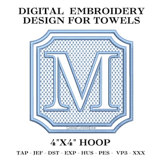Embossed Complete Square Royal Monogram Embroidery Design for Towels and Plush Fabric 4x4 Hoop| Knock Down Machine Embroidery Monogram Font
