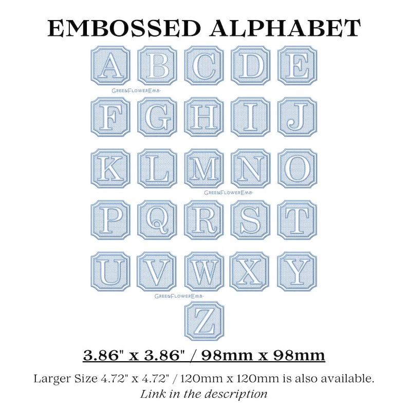 Embossed Complete Square Royal Monogram Embroidery Design for Towels and Plush Fabric 4x4 Hoop| Knock Down Machine Embroidery Monogram Font image 3