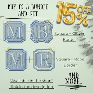 Embossed Complete Square Royal Monogram Embroidery Design for Towels and Plush Fabric 4x4 Hoop| Knock Down Machine Embroidery Monogram Font image 7