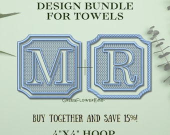 Broderidesignpaket med präglade rutor och repkanter för handdukar, plyschtyg (4x4-båge) / Maskinbroderi med knockdown-motiv PES
