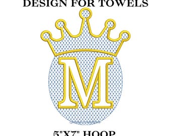 2Color Crown Embossed Monogram Embroidery Design | Complete Alphabet for Towels & Plush Fabrics | 5x7 Hoop | Knockdown PES Font
