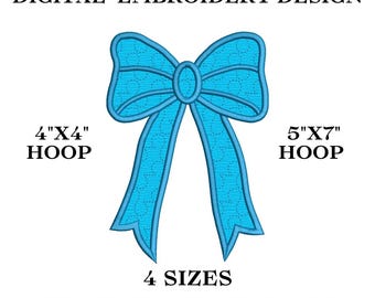 Side Bow Quilted Applique Embroidery Design | Motif |  | Christmas Embroidery Design | Bow Appliqué | Heirloom Bow | Single Needle Design