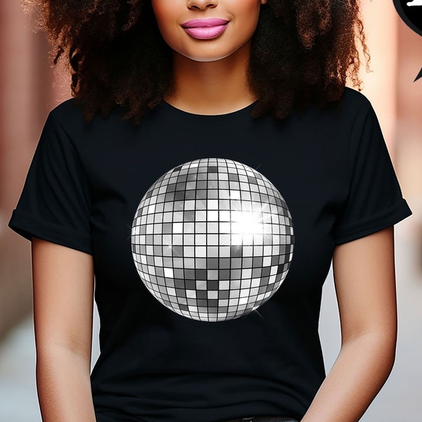 Retro Disco Ball Shirt, Silver Disco Ball Shirt, Women's Fitted Shirt, Trendy Baby Shirt, Mirrorball Tee, Groovy Disco Ball Top, Y2K Fashion
