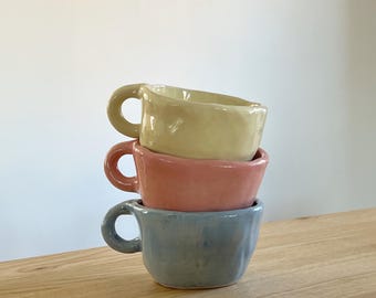 Handmade Pastel Mugs - Blush, Sky Blue, Pale Yellow