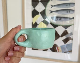 Hand Built Aqua Porcelain Chunky Mug
