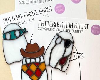 Ninja, Cowboy, & Pirate Ghost Stained Glass Pattern Bundle - Digital Download