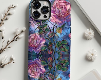 Rose Stained Glass Phone Case – Pink Floral Art, Protective Cover