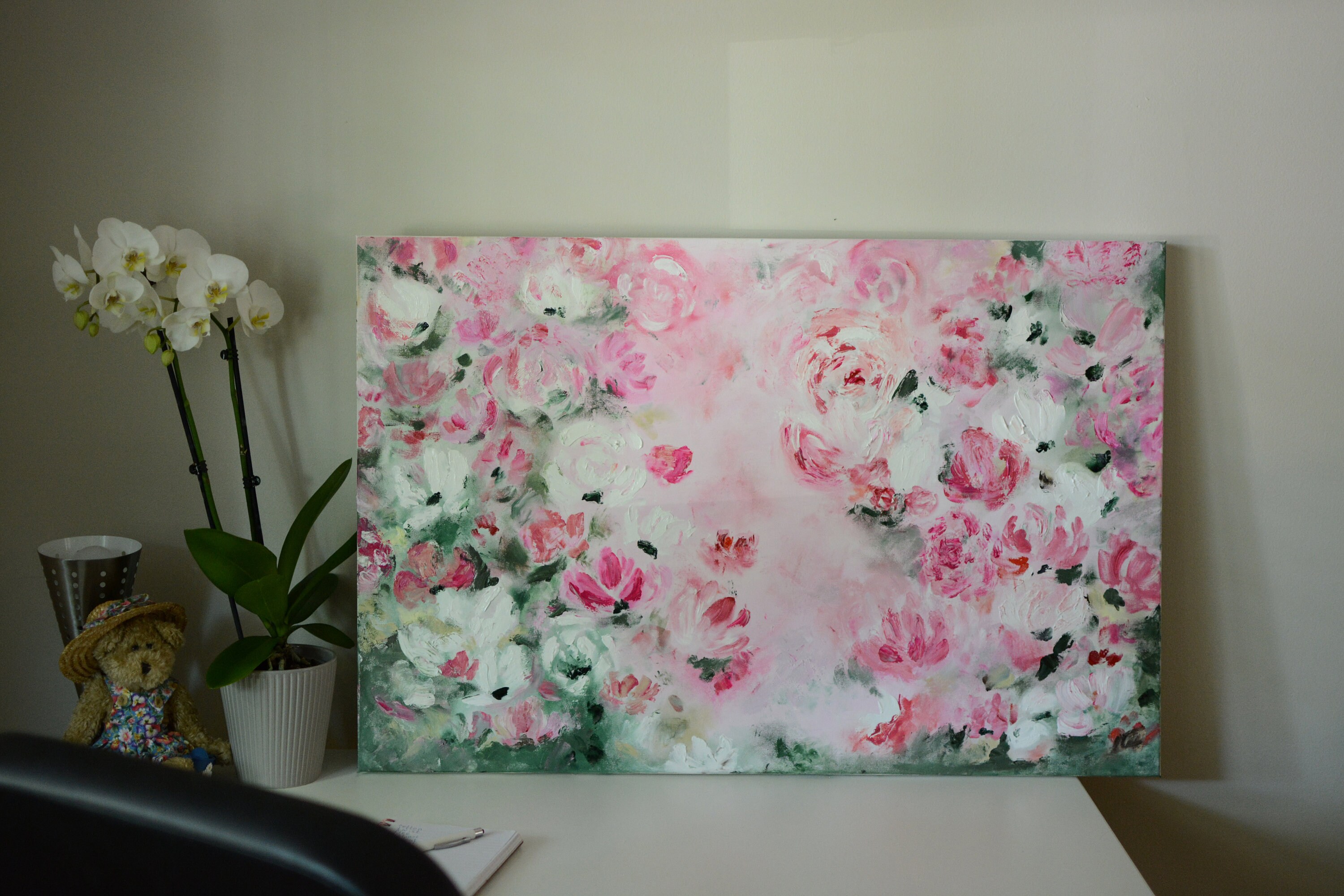 Original Pink Flower Oil Painting on Canvas Large Wall Art Etsy