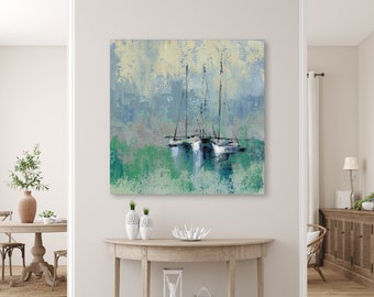 Sailing Boat Painting | Home Decor | Stretched | Handcrafted Oil Painting | Seascape | Coastal Painting | Ocean | Sea | 50cm by 50cm