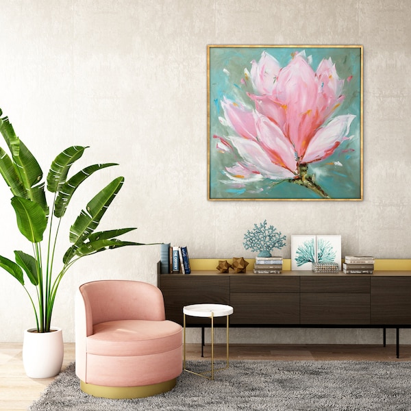 Minimalist Flower Oil Painting |  Floral Wall Art |  Abstract Flower Oil Painting | Stretched on Canvas |  Handmade Wall Art |  Modern Art