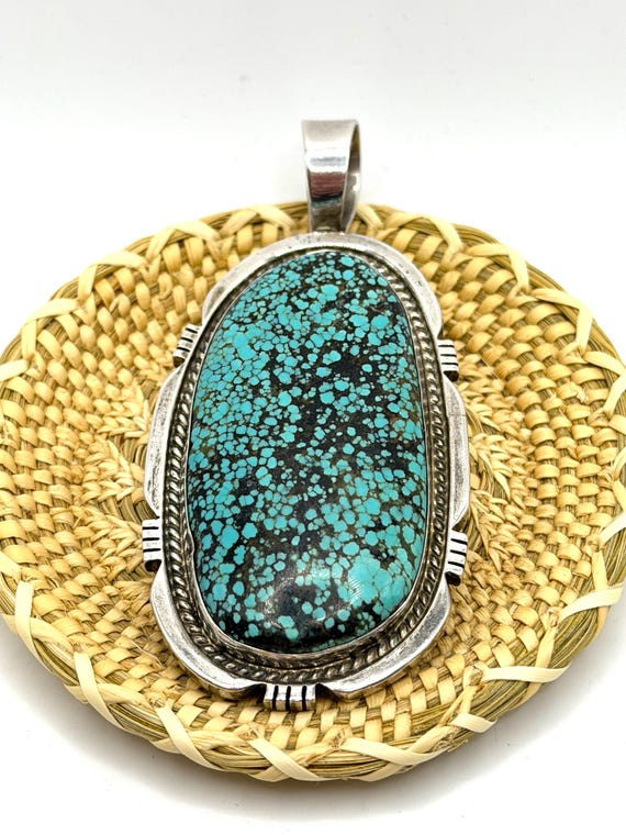 LARGE STATEMENT Pendant Spiderweb Turquoise Sterl… - image 4