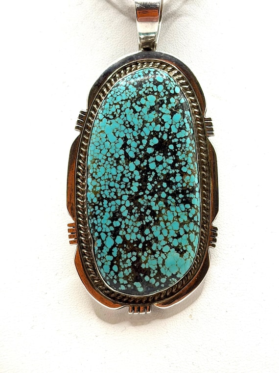LARGE STATEMENT Pendant Spiderweb Turquoise Sterl… - image 1