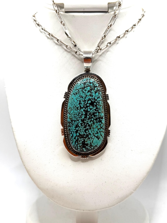 LARGE STATEMENT Pendant Spiderweb Turquoise Sterl… - image 2